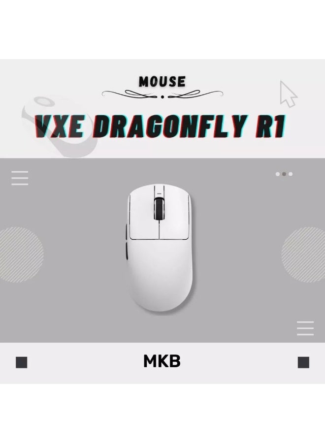 في اكس اي VXE Dragonfly R1 Wireless Gaming Mouse PAW3395 Ultra-Lightweight Programmable Gaming Mouse, White - Image 1
