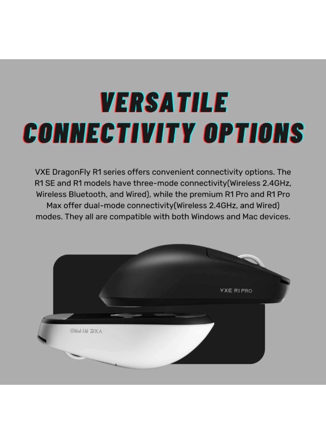 في اكس اي VXE Dragonfly R1 Wireless Gaming Mouse PAW3395 Ultra-Lightweight Programmable Gaming Mouse, White - Image 2