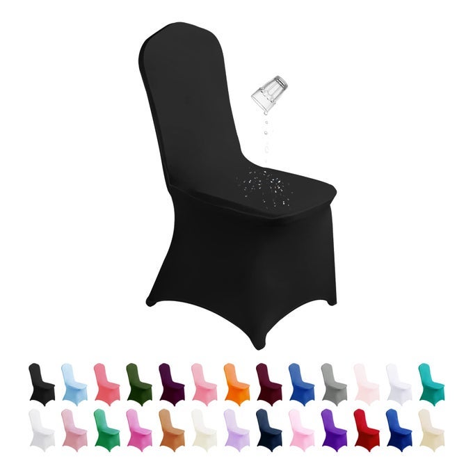 WATERPROOF SPANDEX CHAIR COVER 12PCS STRETCH DINING CHAIR COVERS POLYESTER OUTDOOR CHAIR COVERS PROTECTOR STRETCH CHAIR COVER FOR PARTY UNIVERSAL BANQUET WEDDING EVENT HOTELBLACK