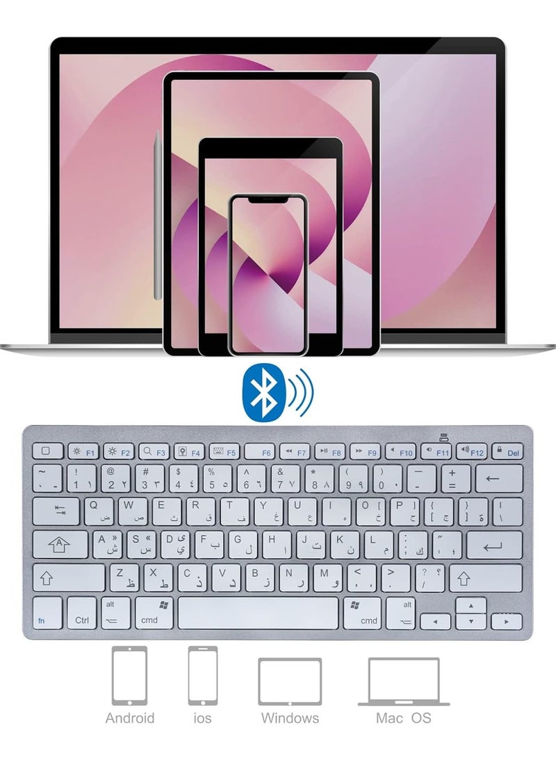 Portable Wireless Keyboard with Arabic/English Letters for iPad/iPad Pro/Air/Mini and Tablet iOS/Windows/Android and Mobile (White)