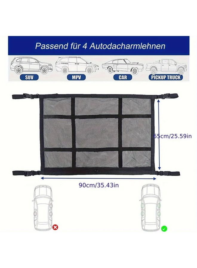 1pc Car Roof Storage Organizer Double Layer Mesh Storage Bag With Support Adjustable Cross Straps Reinforced Ceiling Storage Net For Road Trip Camping Accessories 35.43 By 25.59 Inch - Image 2