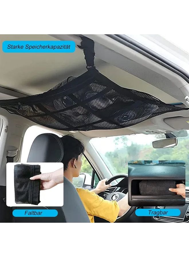 1pc Car Roof Storage Organizer Double Layer Mesh Storage Bag With Support Adjustable Cross Straps Reinforced Ceiling Storage Net For Road Trip Camping Accessories 35.43 By 25.59 Inch - Image 3