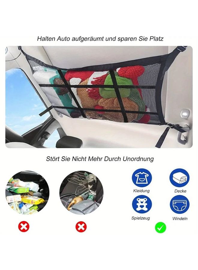 1pc Car Roof Storage Organizer Double Layer Mesh Storage Bag With Support Adjustable Cross Straps Reinforced Ceiling Storage Net For Road Trip Camping Accessories 35.43 By 25.59 Inch - Image 4