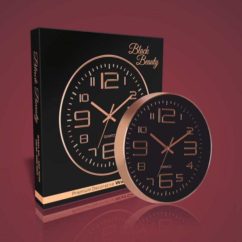 HOLLIO Wall Clock 12 Inch Silent Mute Wall Clocks Battery Operated NonTicking Quiet Decorative Wall Clocks for Home Office Kitchen Bedroom Living Room Black Rose Gold - Image 4