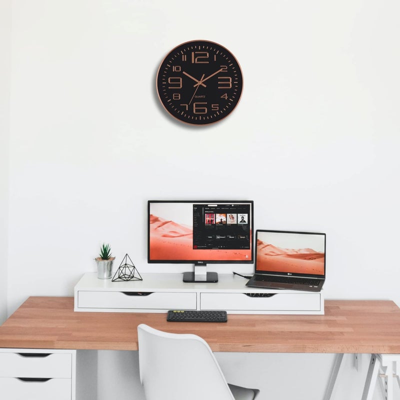 HOLLIO Wall Clock 12 Inch Silent Mute Wall Clocks Battery Operated NonTicking Quiet Decorative Wall Clocks for Home Office Kitchen Bedroom Living Room Black Rose Gold - Image 5