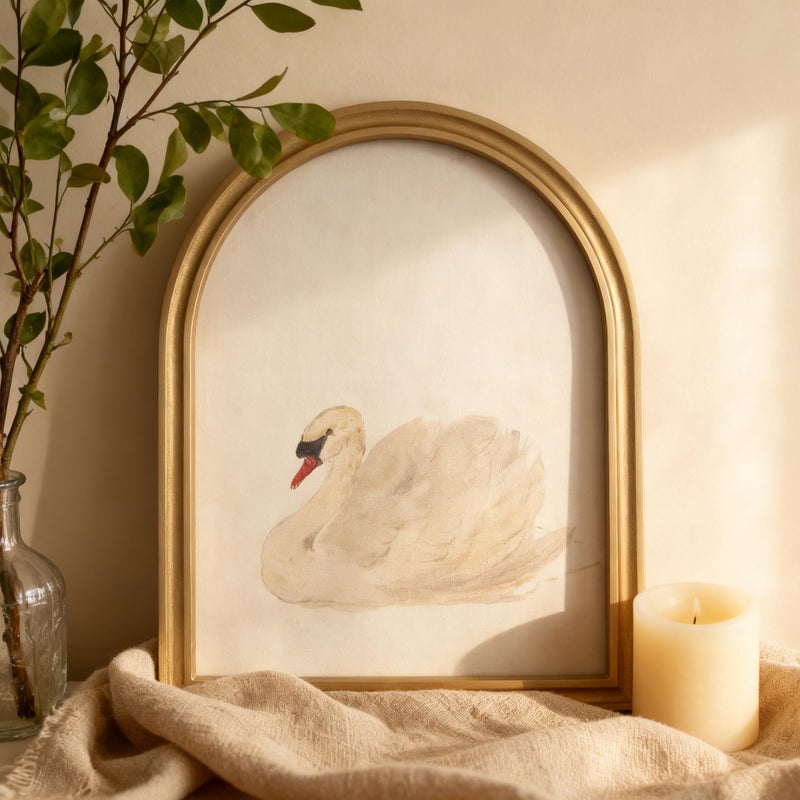 TwoDays Gold Vintage Arched Wood Framed Wall Art â€“ Swan Canvas Picture for Home Aesthetic Wall Decor, Cottagecore Farmhouse Artwork Prints for Living Room, Bedroom (11" x 13.8") - Image 3