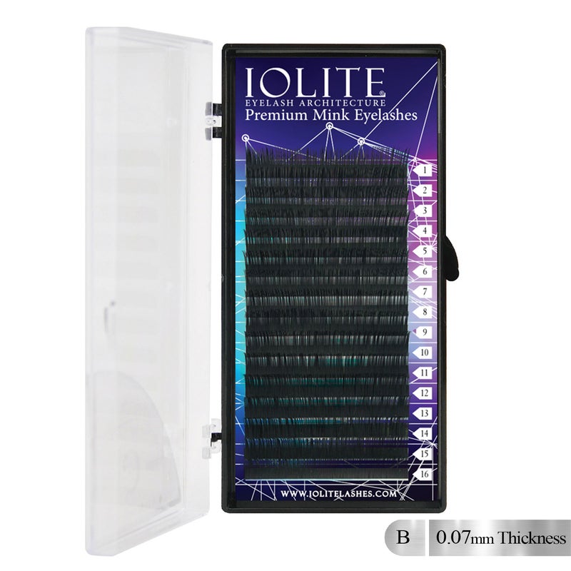 IOLITE رموش مهنية من مزيج الأيوليت - ناعمة، خفيفة الوزن ومظهر طبيعي لتمديد الرموش للاستخدام المهني (B Curl) سمك 0.07 مم