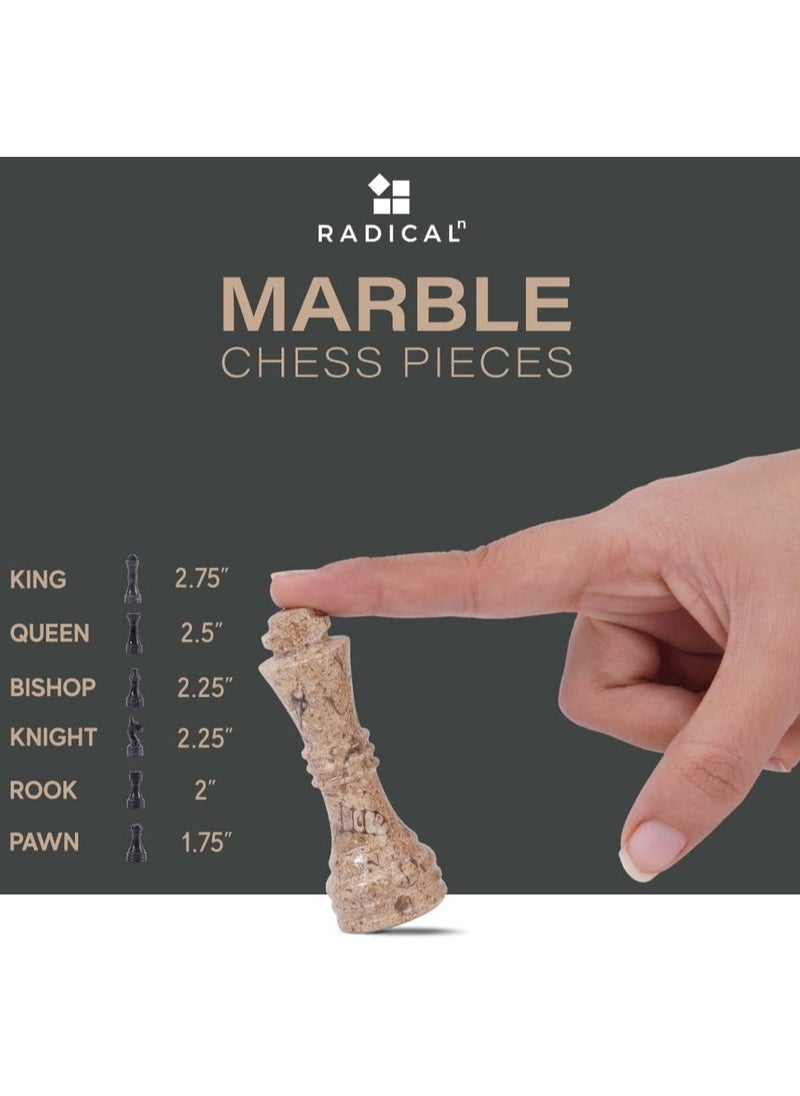 RADICALn - RADICALn Handmade Black and Coral Marble two player Chess Game Marble Chess Set Chessboard (12 Inches Chess Set) - Image 1