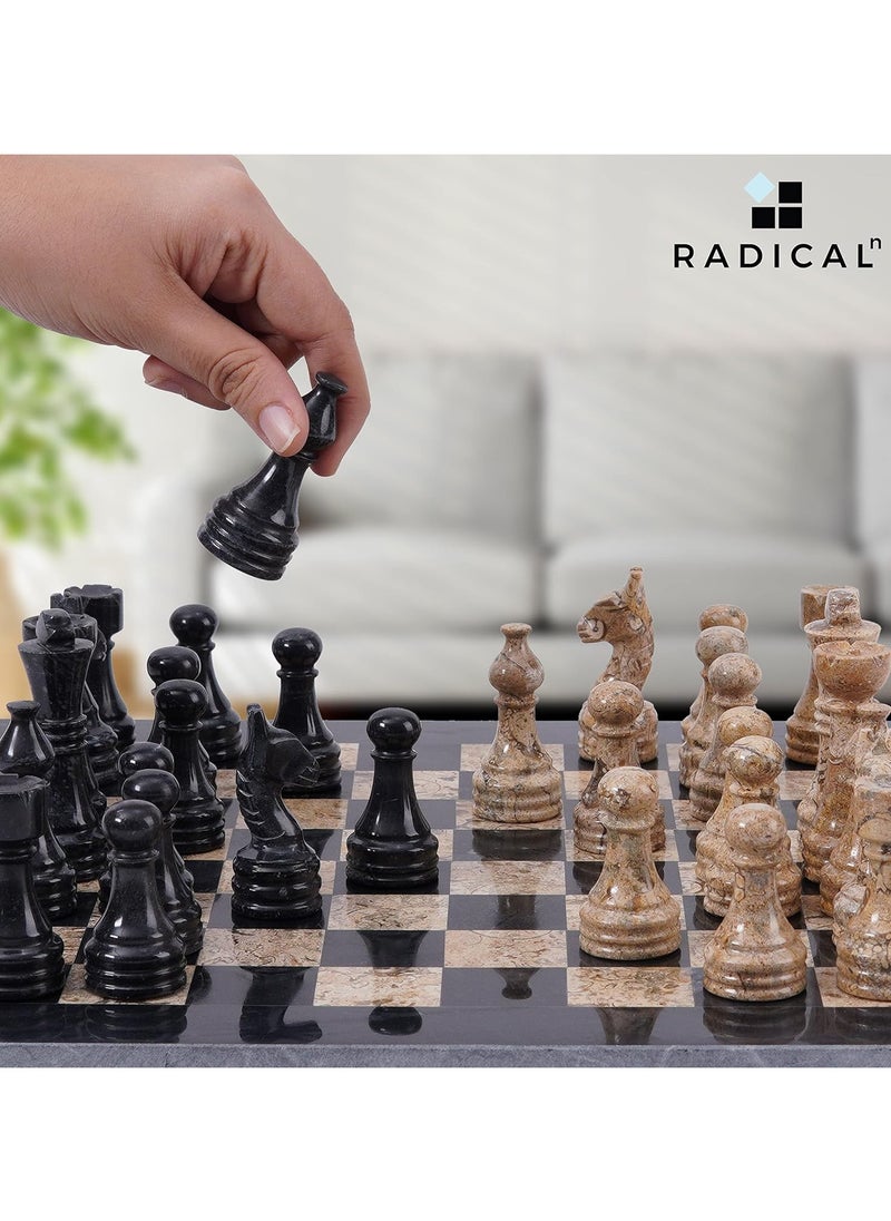 RADICALn - RADICALn Handmade Black and Coral Marble two player Chess Game Marble Chess Set Chessboard (12 Inches Chess Set) - Image 1
