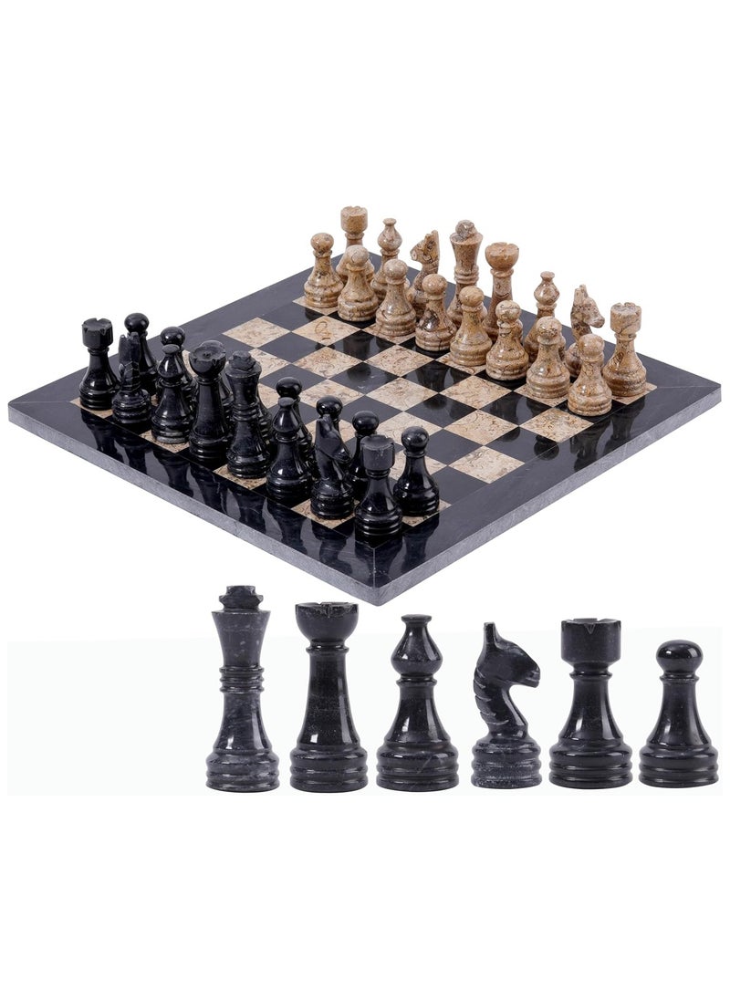 RADICALn - RADICALn Handmade Black and Coral Marble two player Chess Game Marble Chess Set Chessboard (12 Inches Chess Set) - Image 1