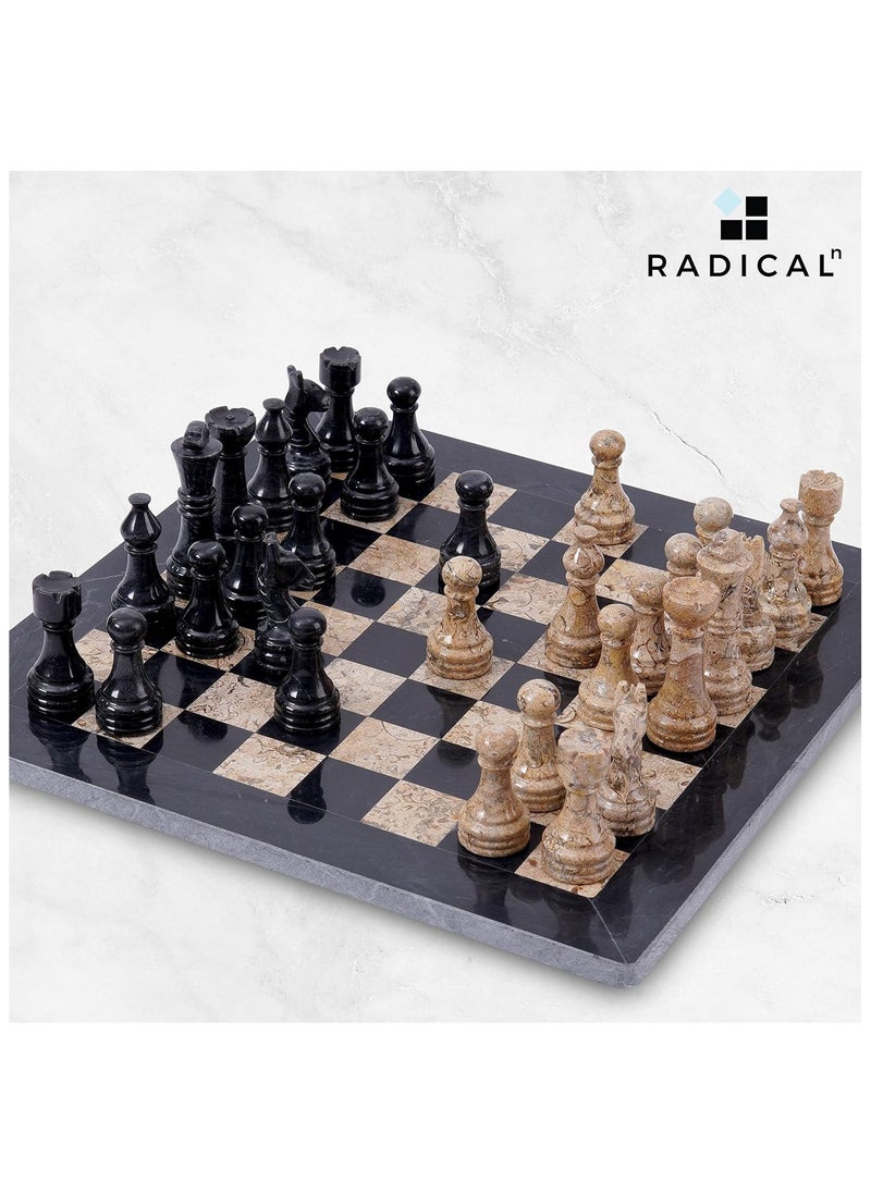 RADICALn - RADICALn Handmade Black and Coral Marble two player Chess Game Marble Chess Set Chessboard (12 Inches Chess Set) - Image 1