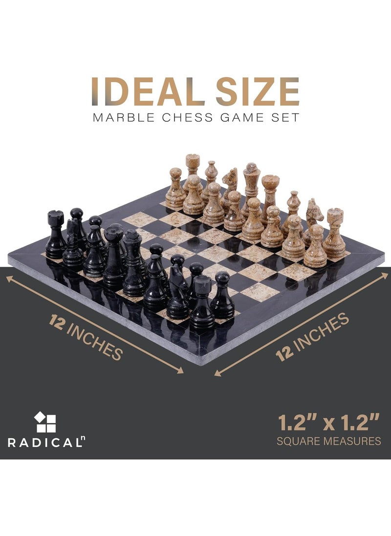 RADICALn - RADICALn Handmade Black and Coral Marble two player Chess Game Marble Chess Set Chessboard (12 Inches Chess Set) - Image 1