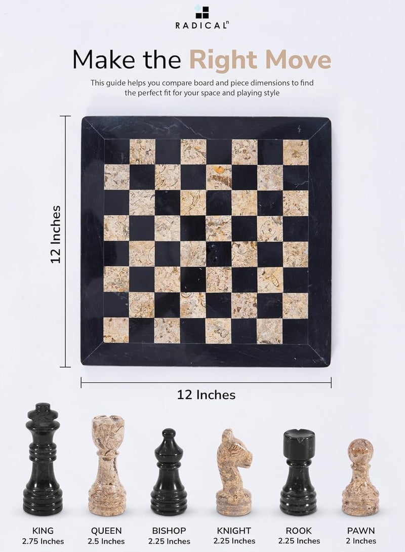 RADICALn Marble Chess Set 12'' Inches Black and Coral Handmade Luxury Board Games for Adults, Ideal Marble Chess Board Game Set & Chess Pieces for Home Decor - Image 2