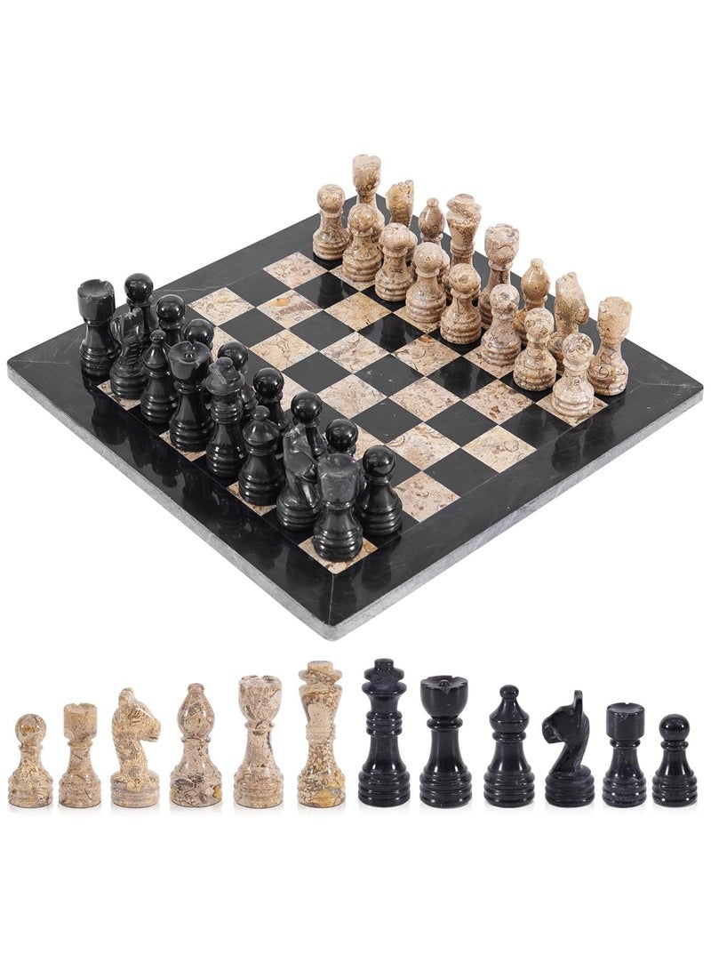 RADICALn Marble Chess Set 12'' Inches Black and Coral Handmade Luxury Board Games for Adults, Ideal Marble Chess Board Game Set & Chess Pieces for Home Decor - Image 1