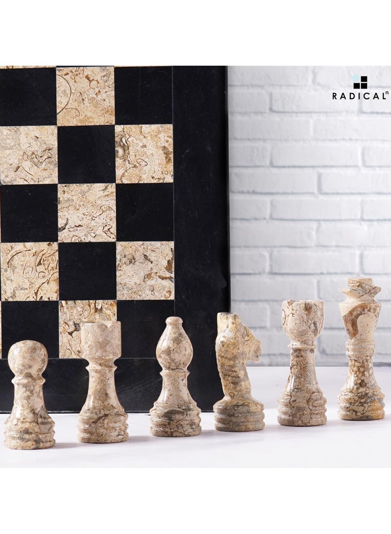 RADICALn Marble Chess Set 12'' Inches Black and Coral Handmade Luxury Board Games for Adults, Ideal Marble Chess Board Game Set & Chess Pieces for Home Decor - Image 3