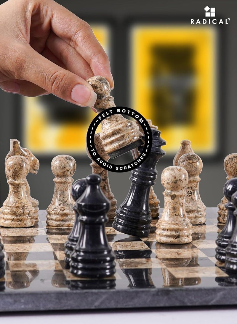 RADICALn Marble Chess Set 12'' Inches Black and Coral Handmade Luxury Board Games for Adults, Ideal Marble Chess Board Game Set & Chess Pieces for Home Decor - Image 5