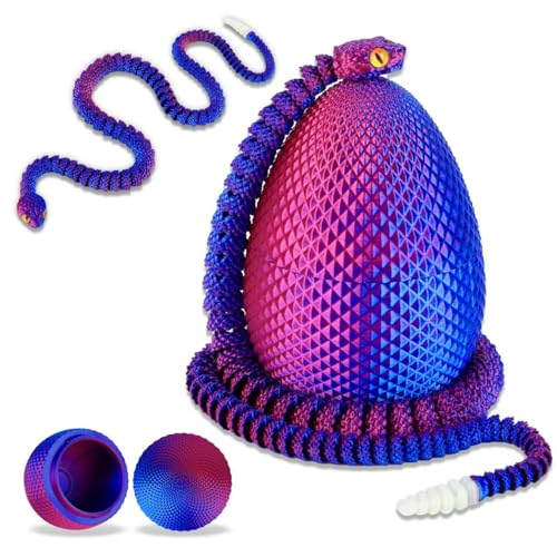 SUMLAND 3D Printed Snake Eggs with Snake Inside2322 Inch Crystal Snake Fidget ToysArticulated 3D Snake with 3D Snake Eggs Red Blue - Image 1