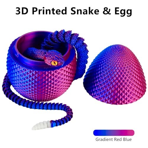 SUMLAND 3D Printed Snake Eggs with Snake Inside2322 Inch Crystal Snake Fidget ToysArticulated 3D Snake with 3D Snake Eggs Red Blue - Image 5