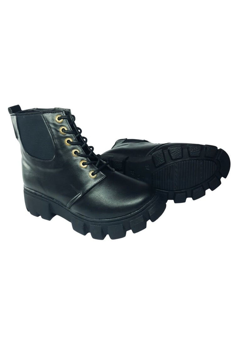 Black Leather Lace Up Ankle Boots - For Women - Image 4
