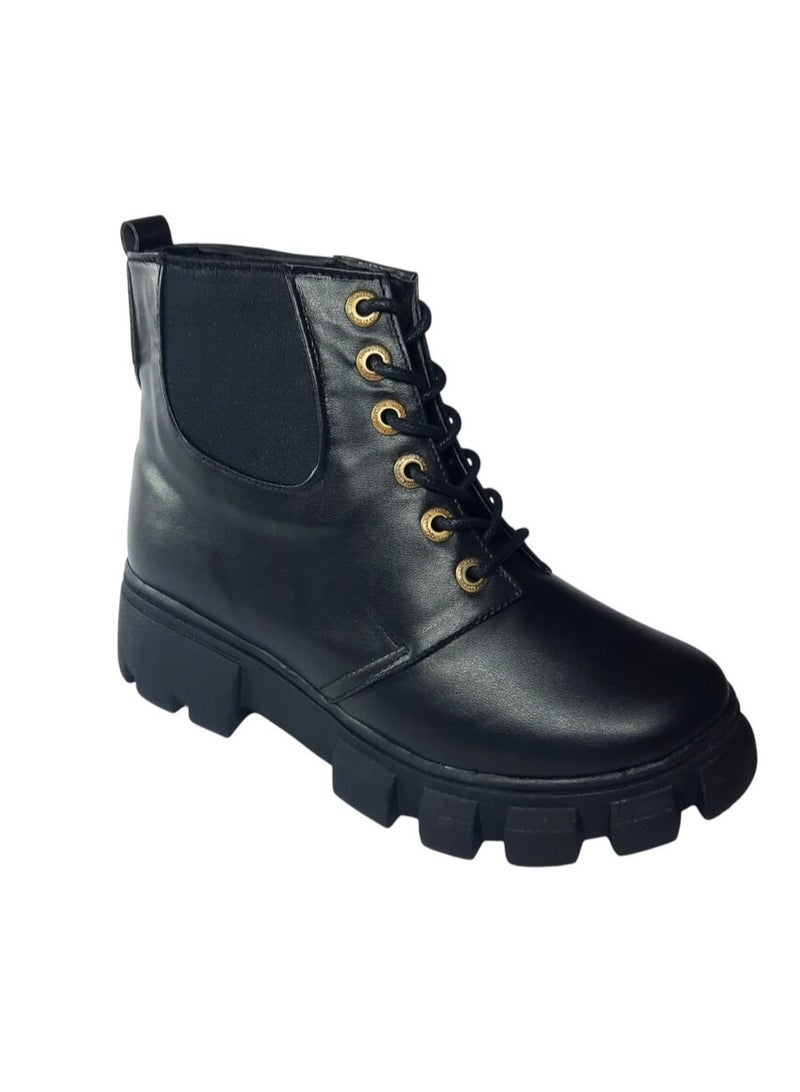 Black Leather Lace Up Ankle Boots - For Women - Image 1