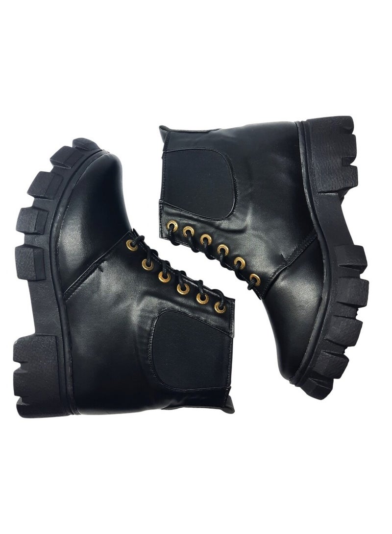 Black Leather Lace Up Ankle Boots - For Women - Image 2