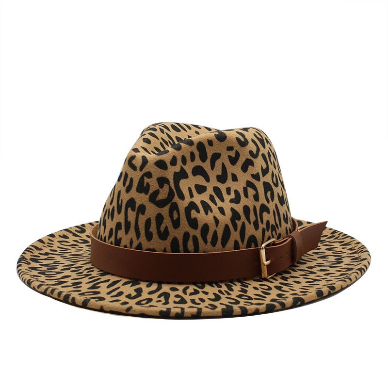 Fedora Leopard Western Cowboy Autumn Winter  Unisex Fashion Belt Hat Wholesale - Image 1
