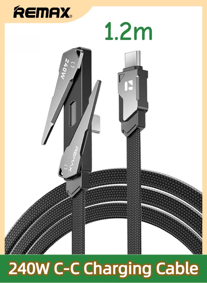 REMAX CB53 Type C to Type C 240W PD Fast Charging Braided Cable 1.2M with Built-in Phone Stand, for All USB-C Smartphones Laptops (Black) - Image 1
