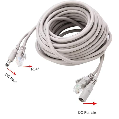 priaolker 30M/100FT Ethernet CCTV Cable, Cat 5 RJ45 + 2.1x5.5mm DC Power Cord, for CCTV Security Camera Surveillance System IP Camera NVR System Grey - (1Pcs) - Image 2