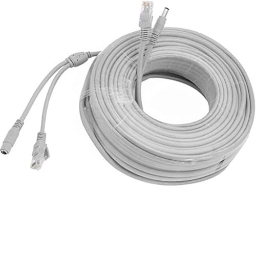 priaolker 30M/100FT Ethernet CCTV Cable, Cat 5 RJ45 + 2.1x5.5mm DC Power Cord, for CCTV Security Camera Surveillance System IP Camera NVR System Grey - (1Pcs) - Image 1