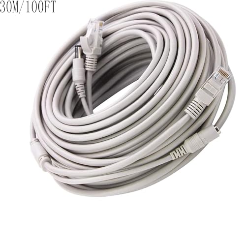 priaolker 30M/100FT Ethernet CCTV Cable, Cat 5 RJ45 + 2.1x5.5mm DC Power Cord, for CCTV Security Camera Surveillance System IP Camera NVR System Grey - (1Pcs) - Image 3