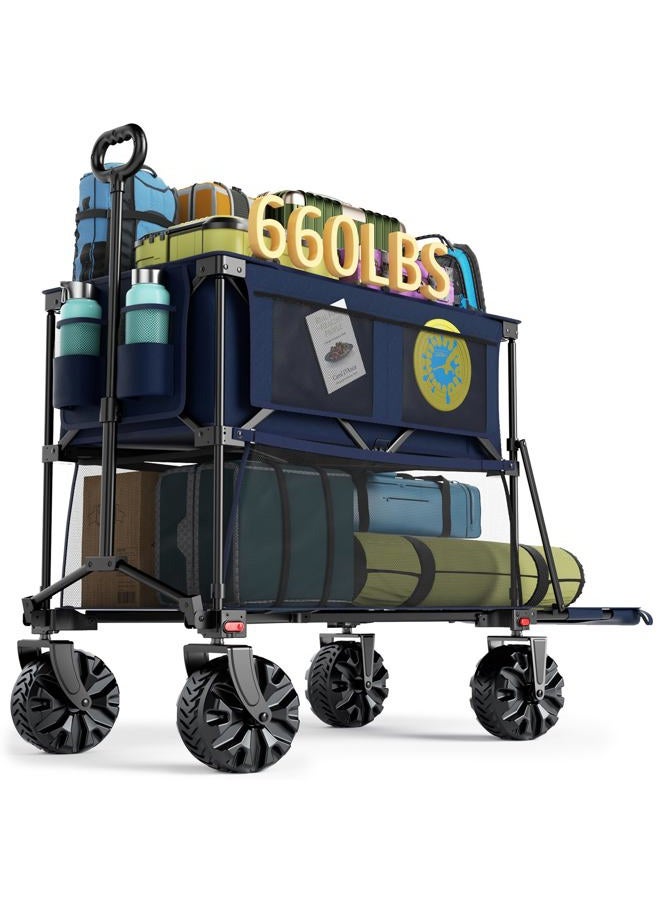 Portal Collapsible Double Decker Wagon Folding Utility Cart with Tailgate, Beach Wagons with Big Wheels, 660LB Heavy Duty Foldable Wagon 14 FT³ Large Capacity for Camping, Sports, Garden - Image 1