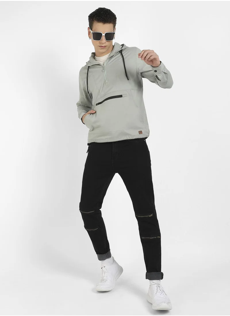 Campus Sutra Men's Sage Green Half-Zip Utility Jacket With Contrast Drawstring