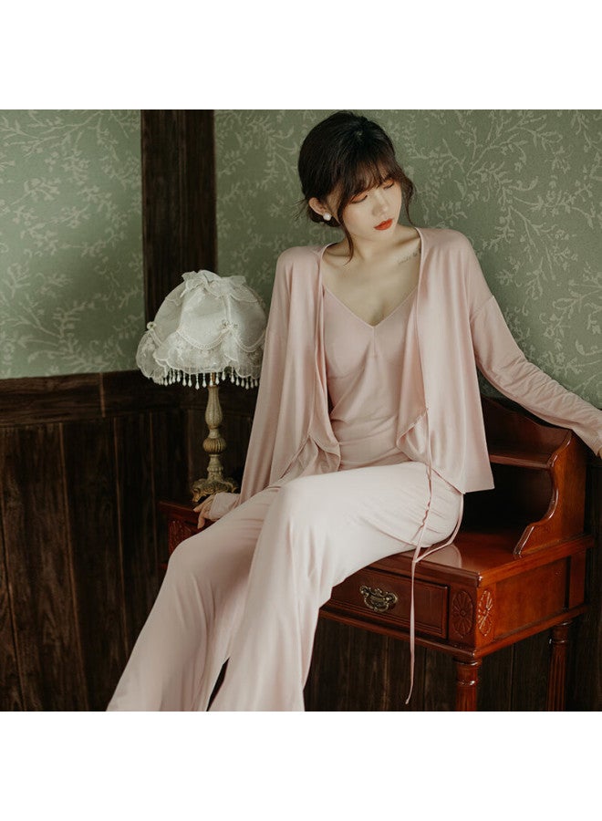 Agentmuse Women's Sling Nightdress Retro Modal Home Wear With Cup Pad Set 346 Misty Rose XL - Image 1