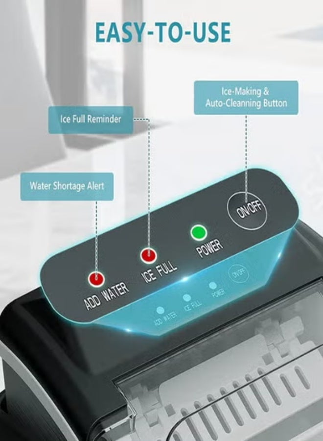 HICON Automatic Ice Maker, 15kg 24hrs Ice Production, Round lce Cube Shape,1.3 Liter Capacity With 6-13mins Ice Making, LED Display 6.2kg 110W for Home Kitchen, Bars, Coffee Shops, Restaurant HZB-16M-Black - Image 5
