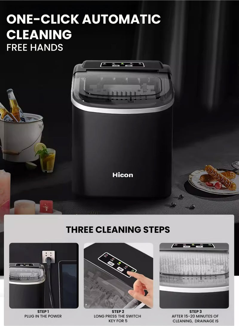 HICON Automatic Ice Maker, 15kg 24hrs Ice Production, Round lce Cube Shape,1.3 Liter Capacity With 6-13mins Ice Making, LED Display 6.2kg 110W for Home Kitchen, Bars, Coffee Shops, Restaurant HZB-16M-Black - Image 4