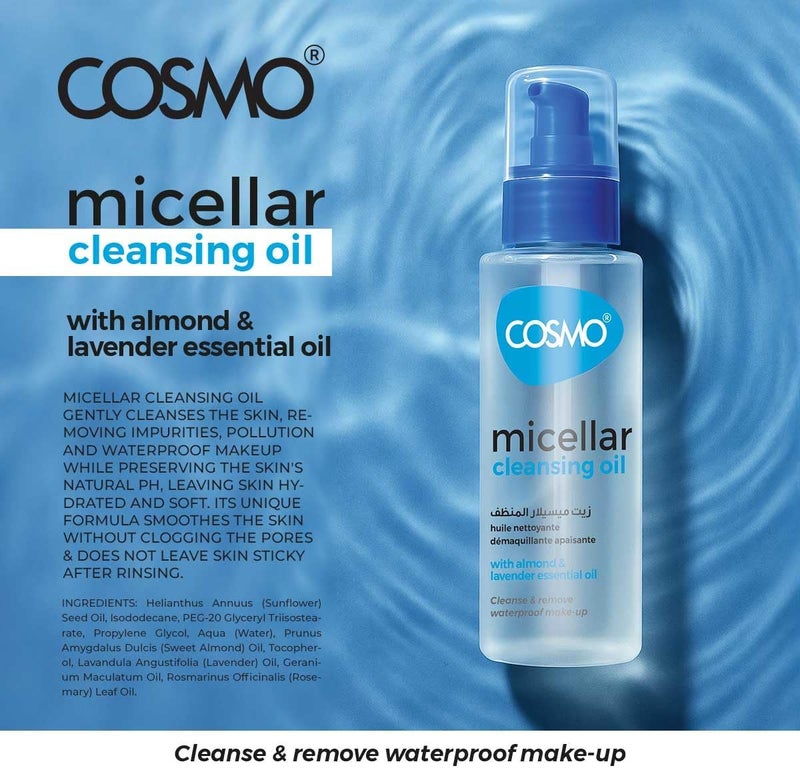 Cosmo Face Care Micellar Cleansing Oil 100ml with Almond & Lavender - 2 in 1 Makeup Remover & Facial Cleanser - Image 2