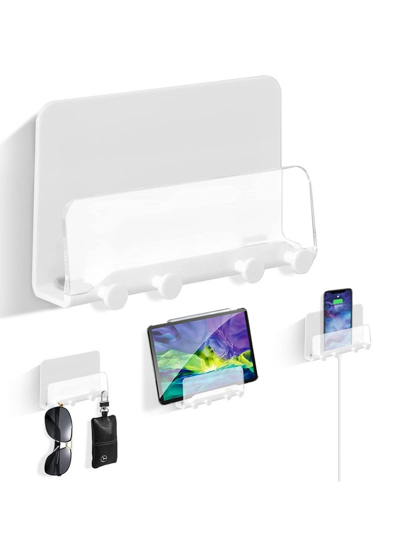 كابتن تيك Wall Mount Phone Holder, Clear Holder with Adhesive Strip Multi-Function Cell Phone Charging Brackets Holders for Bedroom Bathroom Living Room Kitchen Compatible with Most Phones and Tablet - Image 1