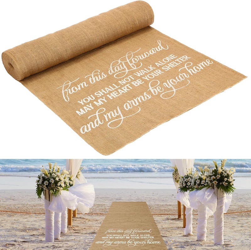 Tudomro 40 Inch x 30 Ft Extra Long Natural Burlap Wedding Aisle Runner Outdoor Jute Burlap Aisle Runner for Wedding Ceremony Rustic Indoor Carpet for Walkway (Stylish Style) - Image 1