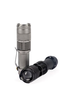LUSTER 2pc Small LED flashlight with clip, black and silver  - Image 1