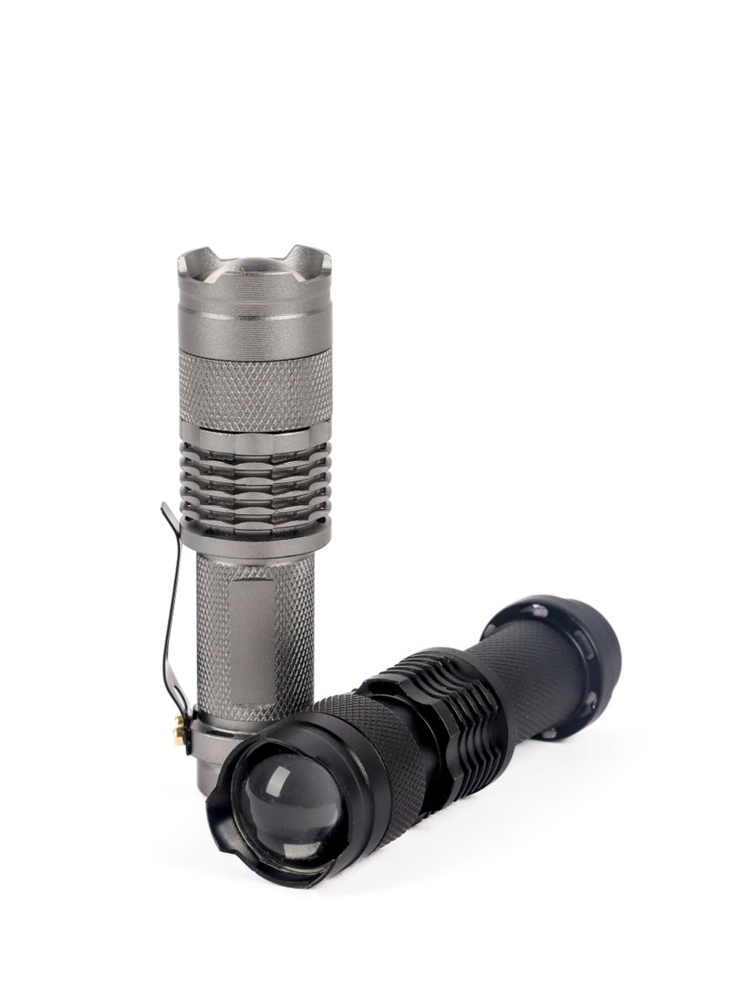 LUSTER - 2pc Small LED flashlight with clip, black and silver - Image 1