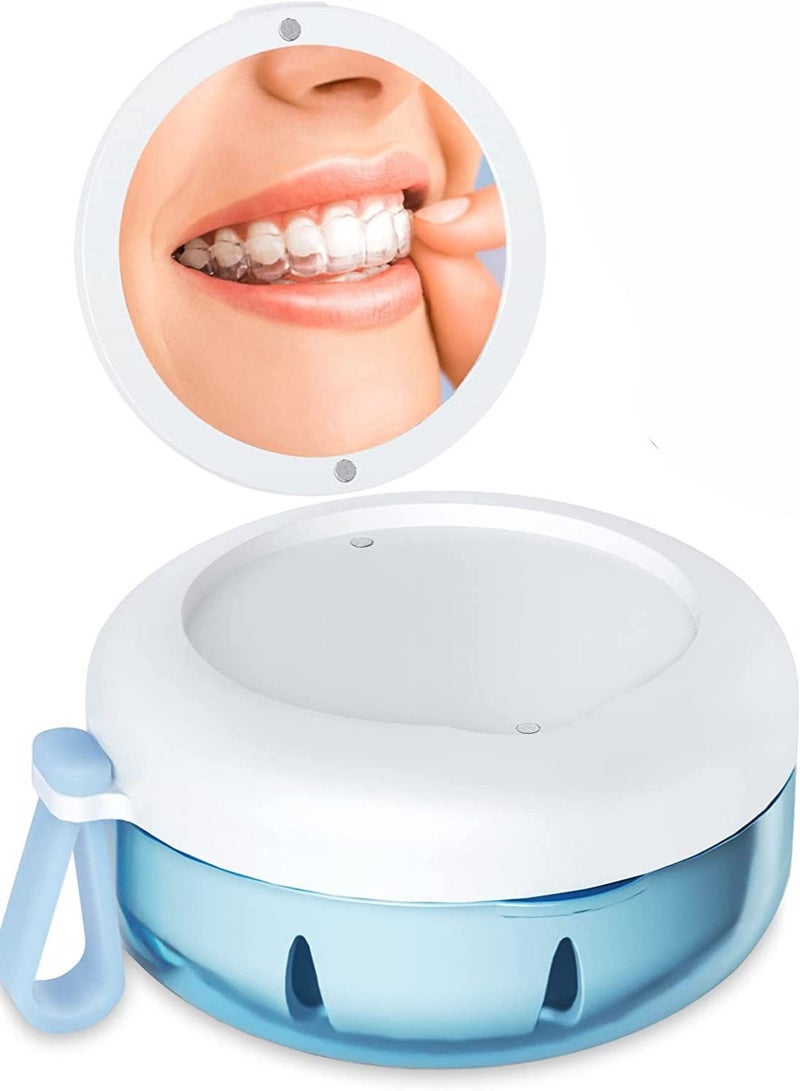 Denture Case, Definitely No-Leak Bath Box for Traveling Perfectly, Cup with Strainer  Magnetic Mirror, Completely Clean Care Retainer, Mouth Guard, - Image 1