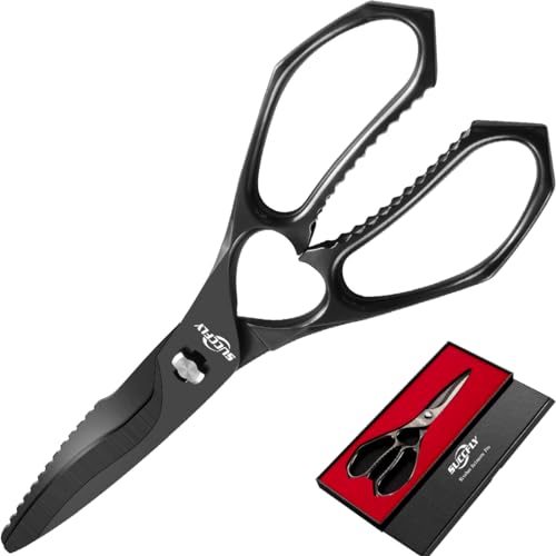 SUCCFLY Kitchen Scissors for Food，Premium Kitchen Shears Heavy Duty，8.8″Ultra Sharp Meat Scissors Detachable Blade，All Steel Poultry Shears Black Titanium Plated，Anti-Slip Cooking Scissor All Purpose - Image 1