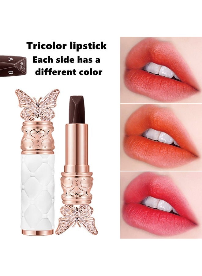 OCHEAL Satin Like Color Holding Tri-Color Lipstick,  Three-color lipstick set, long-lasting, non-stick, waterproof, bright red, bright orange, rose red - Image 1