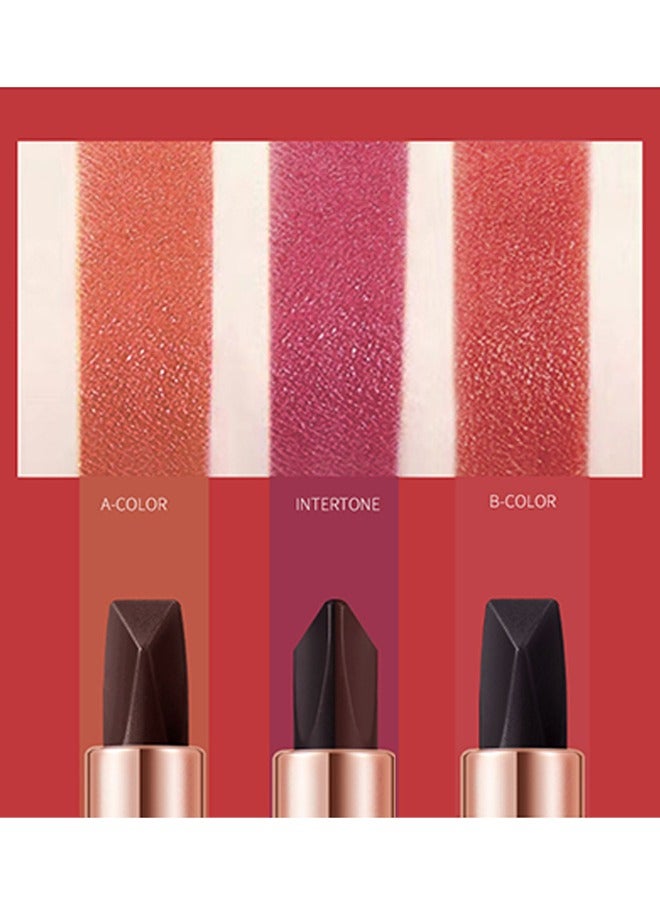 OCHEAL Satin Like Color Holding Tri-Color Lipstick,  Three-color lipstick set, long-lasting, non-stick, waterproof, bright red, bright orange, rose red - Image 2