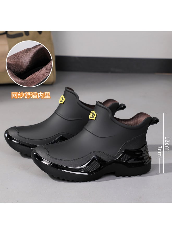 New Short-tube Men's Rain Boots, Non-slip, Waterproof, Work Boots For Men, Fishing, Kitchen, Warm, Wear-resistant Rubber Shoes, Water Shoes