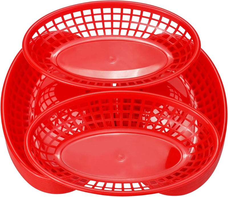GothaBach 24 Pack Fast Food Baskets, Plastic Fast Food Restaurant Baskets, Bread Fry Baskets Serving Tray for Hot Dogs, Chicken, Burgers, Sandwiches, Fries(Red) - Image 4