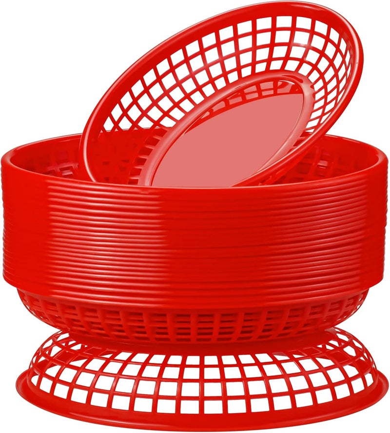 GothaBach 24 Pack Fast Food Baskets, Plastic Fast Food Restaurant Baskets, Bread Fry Baskets Serving Tray for Hot Dogs, Chicken, Burgers, Sandwiches, Fries(Red) - Image 1