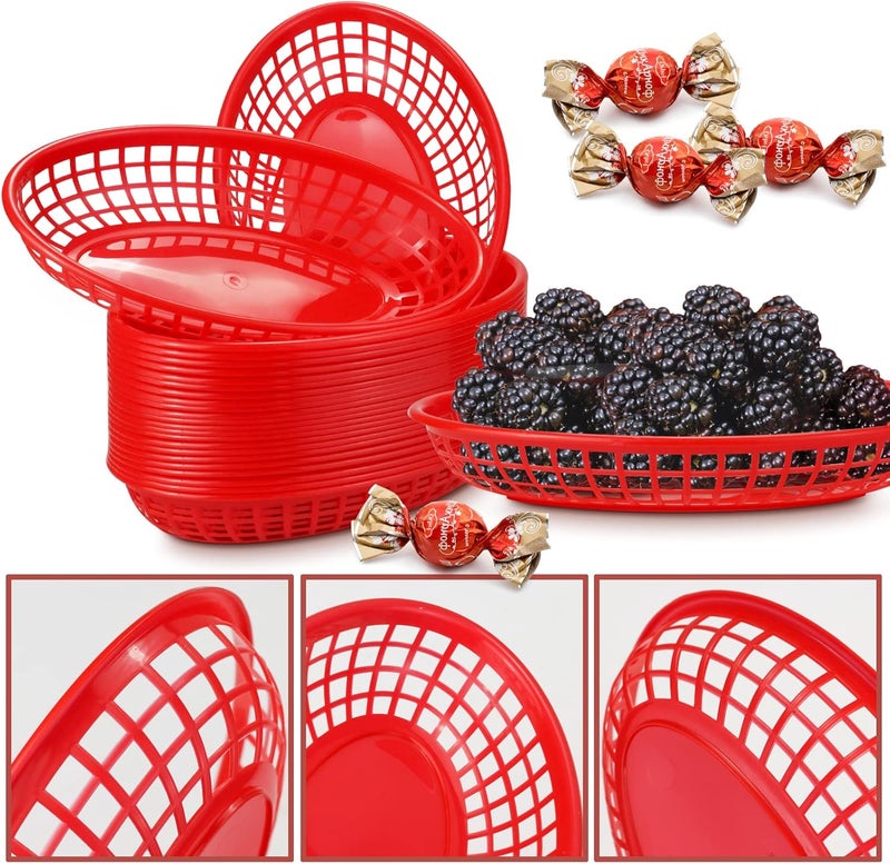 GothaBach 24 Pack Fast Food Baskets, Plastic Fast Food Restaurant Baskets, Bread Fry Baskets Serving Tray for Hot Dogs, Chicken, Burgers, Sandwiches, Fries(Red) - Image 3