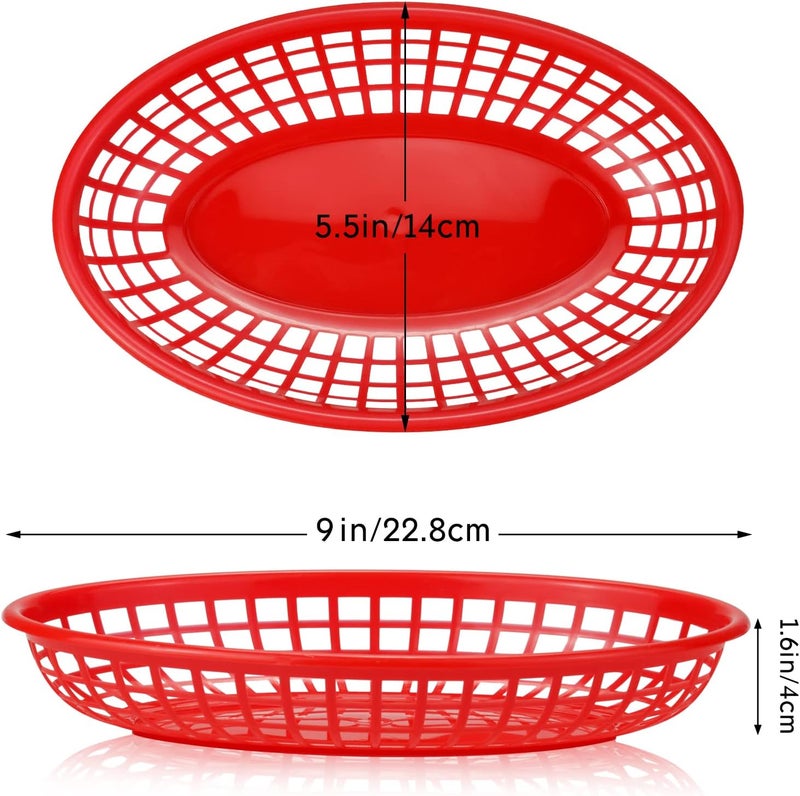 GothaBach 24 Pack Fast Food Baskets, Plastic Fast Food Restaurant Baskets, Bread Fry Baskets Serving Tray for Hot Dogs, Chicken, Burgers, Sandwiches, Fries(Red) - Image 2