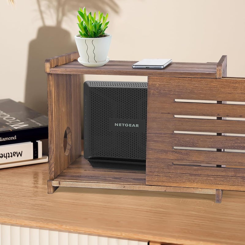 BEARUT Router Shelf Projector Shelf Projector Stand Router Storage Box Modem Cable Router Cover Organized Power Strip Cable Management Hider Rack by Solid Wood Need Assembly SS - Image 5